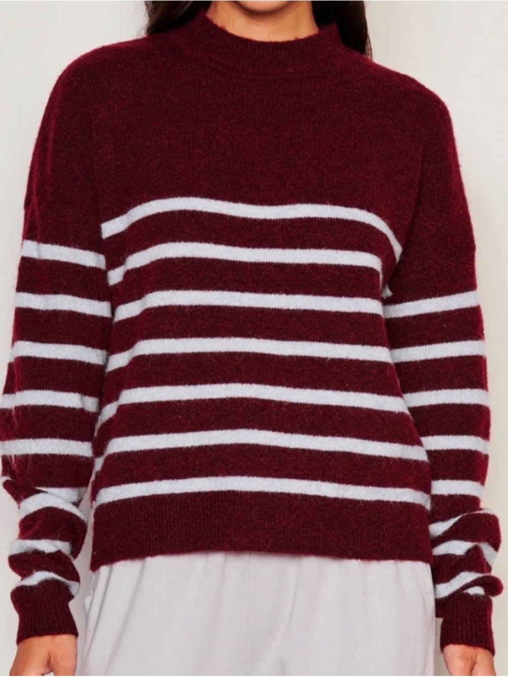 Sundry Burgundy Blue Striped Sweater M